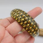 Vintage Lucite Resin Gold Ball & Brass Bangle Bracelet Gold Photo 2