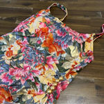 Beach Bay Vintage Floral One Piece Bikini Gold Faux Wrap Skirt 10 Retro Pin Up Photo 3