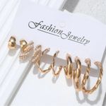 NEW Set of Five Golden Hoop Faux Pearl Lightweight Earrings Zinc Alloy Plated Gold Photo 2