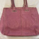 Levenger leather handbag satchel lavender with white piping clean inside EUC Purple Photo 6