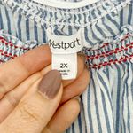 Westport  Womens Blouse‎ Sz 2X Blue White Stripe Embroidered Boho Peasant Coastal Photo 4