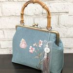 Handmade Blue Embroidered Butterfly & Flowers Wooden Top Handle Chain Strap Bag Photo 5