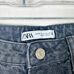 ZARA  Acid-Wash black denim high-waist straight leg raw hem jeans  Size 8 US‎ Photo 2