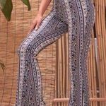 New Look  Blue Multi Color Bell Bottoms pants women’s size medium boho paisley Photo 0