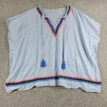 Altar'd State Cover Up Women M Blue Pinstripe Tassels Embroidery V-Neck Boho Photo 0