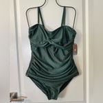 Smismivo Strapless One Piece Tummy Control Swimsuit Ruched Bandeau Olive Green L Size L Photo 2