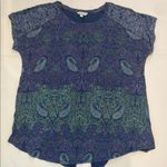 Lucky Brand  Women’s Paisley Print Top Navy Blue Split Back Print Shirt Photo 0