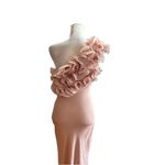 ZARA   Sateen Effect Ruffles Dress One Shoulder Bodycon Beige-Pink Prom Glam M Photo 5