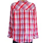 SO  Women's Red & White Plaid Button-Down Shirt Size XL – Long Sleeve Casual Top Photo 3
