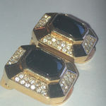 Christian Dior  Gold Tone CZ Rhinestone Black Clip Earrings Photo 2