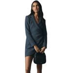 Anthropologie  Long Sleeve V Neck Blazer Mini Dress Navy Size 16 NEW Photo 2