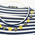 Weekend Max Mara Womens Boho Beaded Rhinestone Flower Striped 3/4 Sleeve Top S Blue Photo 2