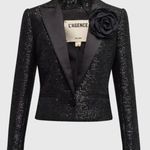 L'Agence Scarlet Black Sequin Cropped Blazer with Rose Pin Size 6 Photo 0