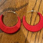 Red Thread Wrapped Hoop Earrings Photo 0