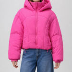 ZARA  Volume Puffer Jacket Small Hot Pink Cropped Quilted Hooded Ski Barbie Chic Photo 0