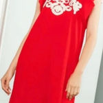 THML Embroidered Cap Sleeve Eloise Mini Shift Dress Red White Size Large Photo 0