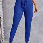 SheIn Royal Blue Knot Waist Ribbed Rib Knit Solid Leggings Size Large Photo 3