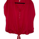 Moon Orchid Hot Pink V Neck Tie Front Blouse Size L Photo 0