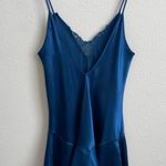 INTIMATE AFFAIR CA Vintage 90s Royal Blue Satin V Neck Lace Sexy Mini Slip Dress Size M Photo 6