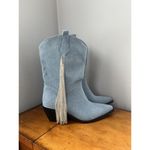 Azalea Wang Too Cute Denim Crystal Rhinestone Fringe Cowboy Boots Women's Size 9 Blue Photo 4