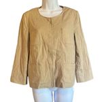 DKNY  Tan Linen Blend Hook Closure 4 Pocket Collarless Blazer Small Preppy Classy Photo 0