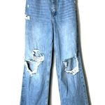 ZARA Double Button Wide Leg Ripped Distressed Denim Jeans Size 8 Photo 0
