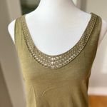 Loft Olive Green Crochet Detail Scoop Neck Curved Hem Tank Top Cotton Size XS Photo 1