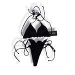 Frederick's of Hollywood NWT Avalon Bikini Set Women's S/M Black String Swim Photo 2