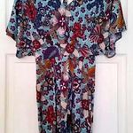 My Story NEW Modcloth Aqua Blue Floral Boho Batwing V-Neck & Back Mini Dress S Photo 0