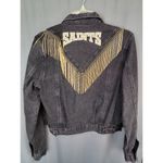 Western New Orleans Saints Jean Jacket Coat Denim Fringe Boho Embellish A12 Black Size M Photo 14