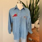Woolrich Vintage Chambray Shirt M – Embroidered Barn Fall Farmhouse Scene Photo 6