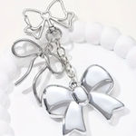 Silver Bow Dangle Earrings Double Ribbon Statement Coquette Chic NWT Photo 0