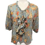 Denim & Supply Ralph Lauren  Avery Swing Floral Blouse Boho Ruffle (XS)Dusty Blue Photo 2
