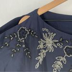 Free People Navy Blue Floral Beaded Embroidered Chiffon Dolman Sleeve Dress M Photo 3