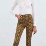 ZARA  Brown High Waist Snakeskin Print Skinny Jean Pants Size 4 Photo 0