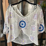 ZARA crop top crochet evil eye cover-up wide boat neck swimsuit short sleeve Photo 1