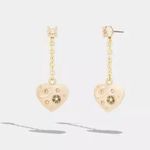 NWT  Signature Heart Drop Earring Gold/cream With Coach Dust Bag Photo 3