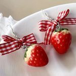 Strawberry Earrings with Red Gingham Bows Photo 0