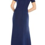 Mac Duggal  2630 Plunge Neck Puff Sleeve Cut Out Gown Navy 8 UB Photo 1