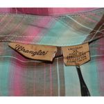 Wrangler  XL Pink Blue Brown Plaid Western Pearl Snap Shirt Embroidered Rhineston Photo 10