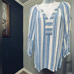 Brina & Em Colter Split Neck Boho Blue White Top Size Large Photo 8