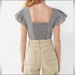 Urban Outfitters  Black/White‎ Plaid Crop Top with Ruffle Sleeves Size Large Photo 2