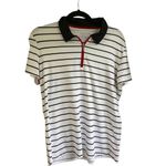 IZOD  golf womens large white and black striped black collar polo short sleeve Photo 2