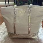 Victoria's Secret Victoria Secret Canvas and Gold Glitter Tote 18" x13" x6" Photo 0