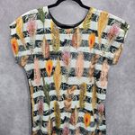 Takaya Siam Black Short Sleeve Maxi Feather Print Sheer Ruffle Dress Medium Photo 2