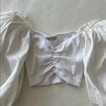 ZARA  White Sweetheart Neck Ruched Puff Long Sleeve Crop Top Size S Photo 6