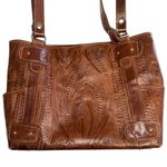 Vintage • Beautiful Embossed Leather Shoulder Bag • Made in Paraguay Brown Photo 1