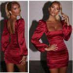 Oh Polly  Precious Jewel Ruched Puff Sleeve Satin Mini Dress Red Party- Size 6 Photo 1