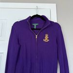 Ralph Lauren  Vintage Womens Full Zip Sweater Logo Patch Purple Preppy Photo 0