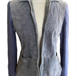 A.M.I.* GenuineLeather/Sweater Combo Full Zip Jacket Gray Photo 0